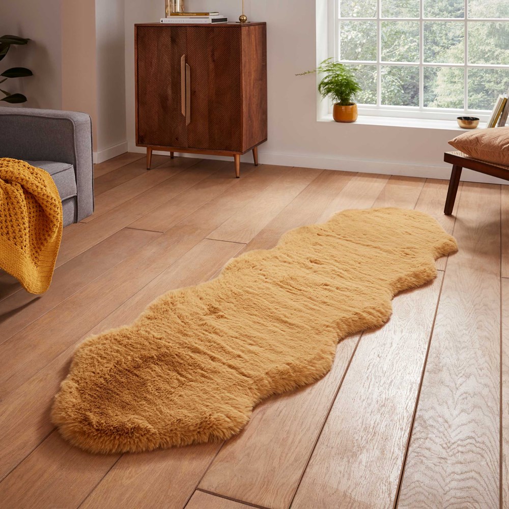 Super Teddy Plain Shaggy Faux Sheepskin Rugs in Mustard Yellow